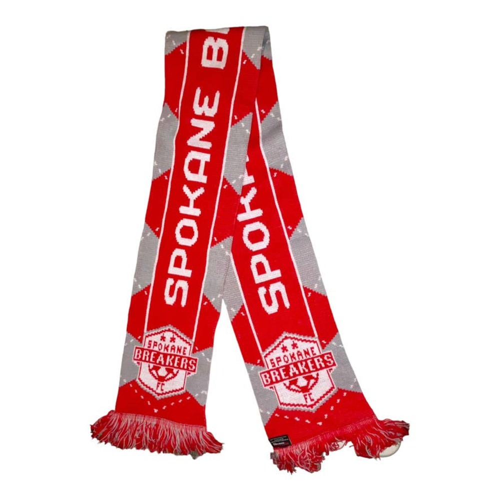 Ruffneck Spokane Breakers Soccer Red Gray White Scarf 100% 58x7 Inch